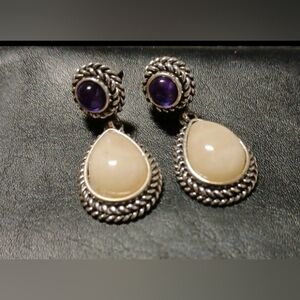 Elegant Silver and Cream Drop Earrings
